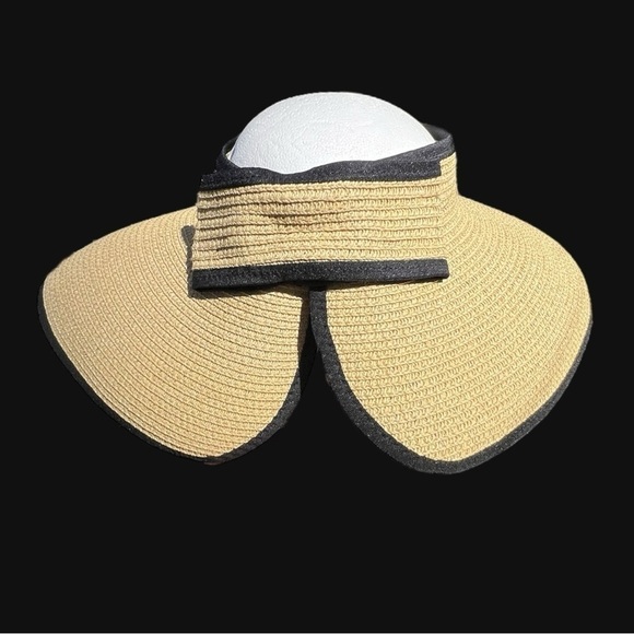 🌻Jacobson Tan Foldable Packable Empty Top Brimmed Straw Visor Cap Hat - Picture 5 of 8